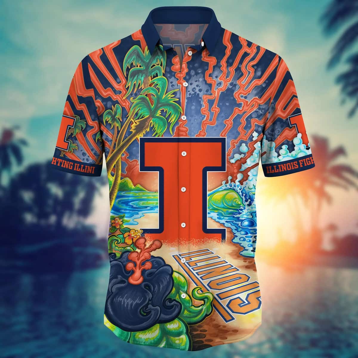 NCAA Illinois Fighting Illini Hawaiian Shirt Summer Beach Gift NCAA Illinois Fighting Illini Hawaiian Shirt Summer Beach Gift