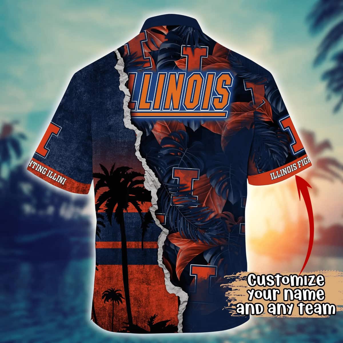 NCAA Illinois Fighting Illini Hawaiian Shirt Customize Name Beach Gift For Him NCAA Illinois Fighting Illini Hawaiian Shirt Customize Name Beach Gift For Him