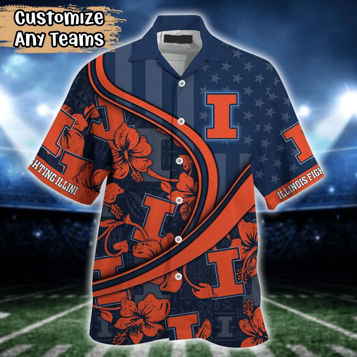 NCAA Illinois Fighting Illini Hawaiian Shirt US Flag Custom Name Trendy Summer Gift NCAA Illinois Fighting Illini Hawaiian Shirt US Flag Custom Name Trendy Summer Gift