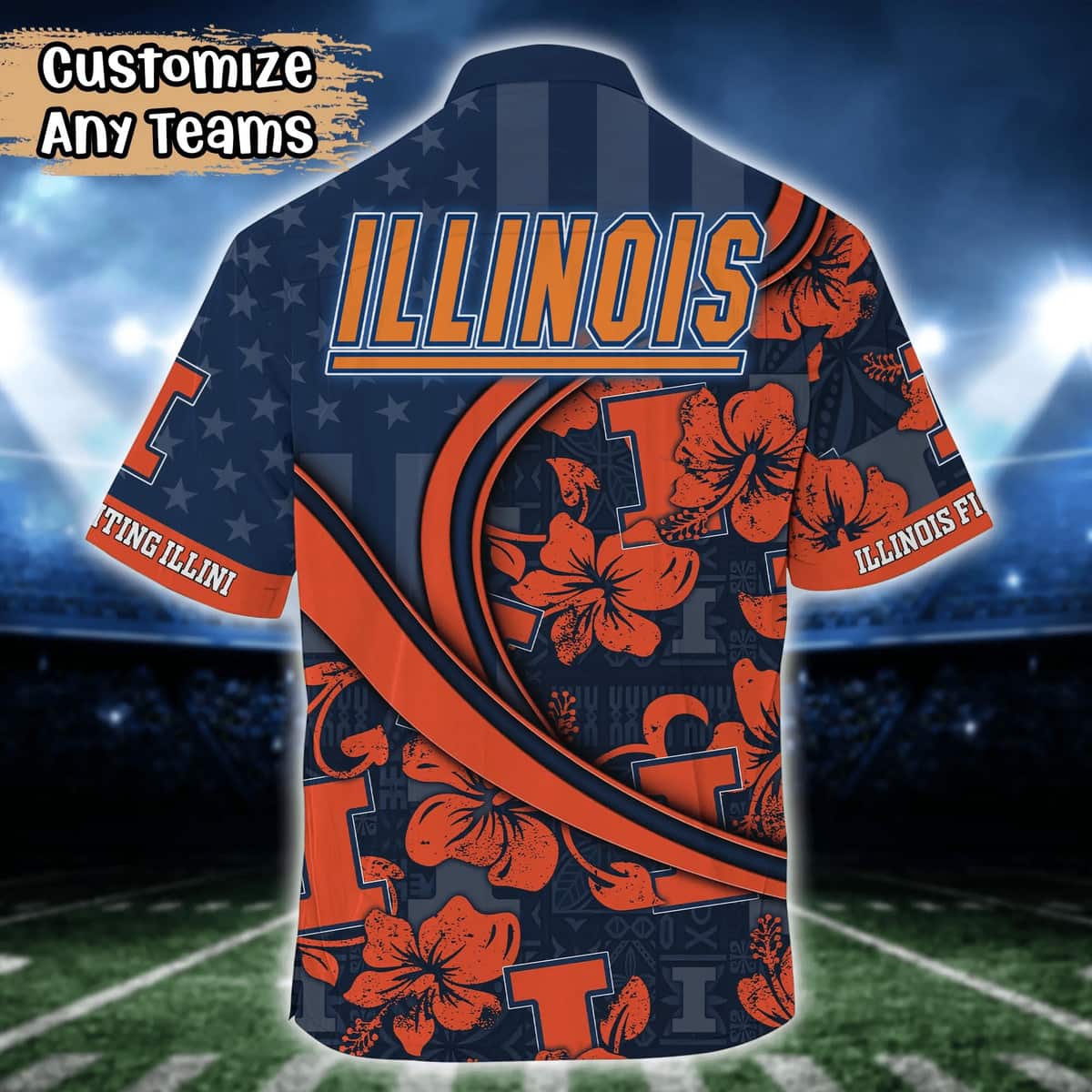 NCAA Illinois Fighting Illini Hawaiian Shirt US Flag Custom Name Trendy Summer Gift NCAA Illinois Fighting Illini Hawaiian Shirt US Flag Custom Name Trendy Summer Gift