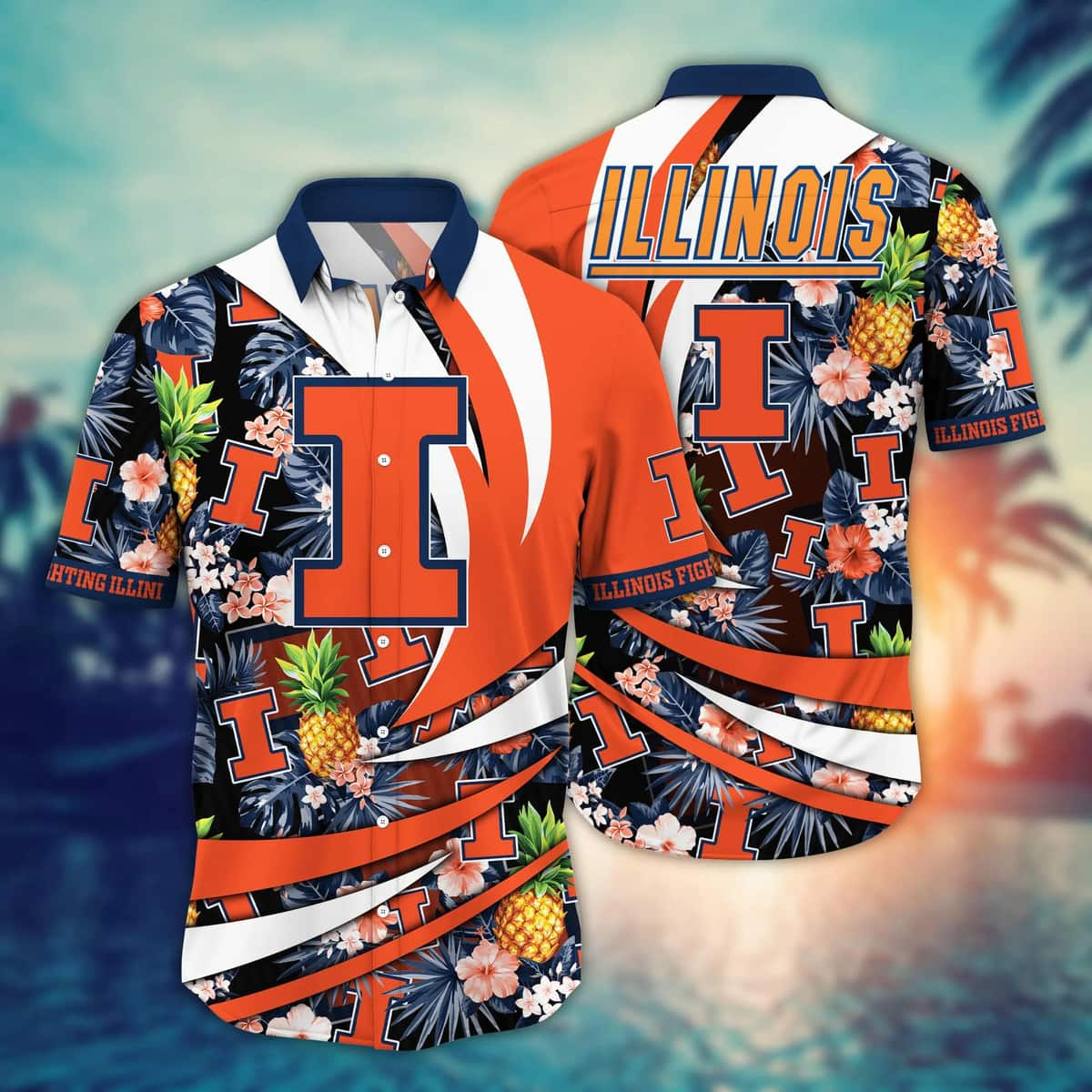 Aloha NCAA Illinois Fighting Illini Hawaiian Shirt Pineapple Pattern Summer Beach Gift