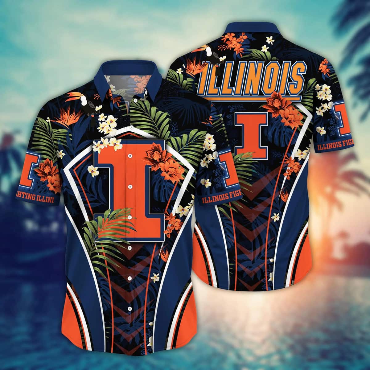 NCAA Illinois Fighting Illini Hawaiian Shirt Palm Leaves Pattern Summer Holiday Gift