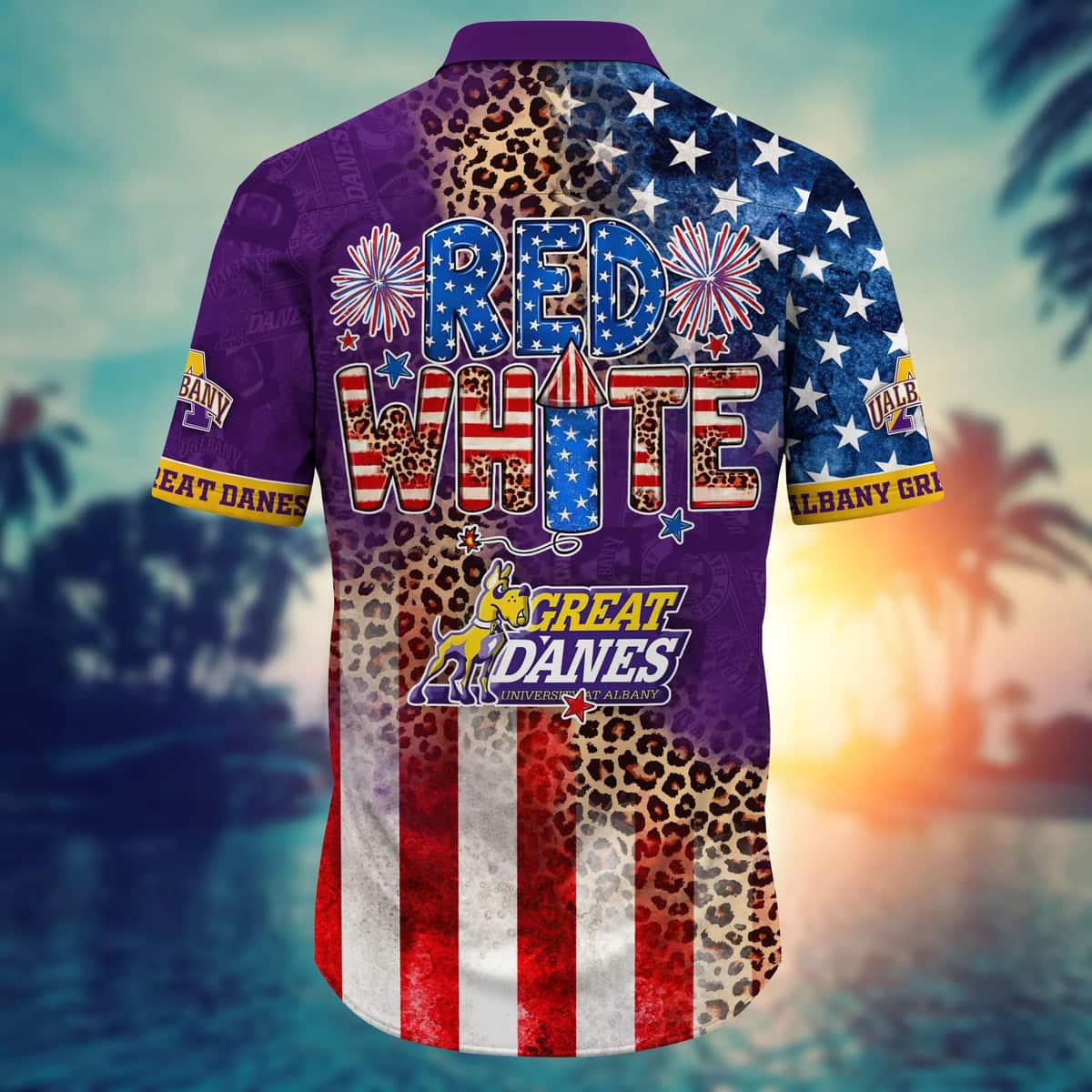 NCAA Albany Great Danes Hawaiian Shirt Fireworks Independence Day Beach Lovers Gift