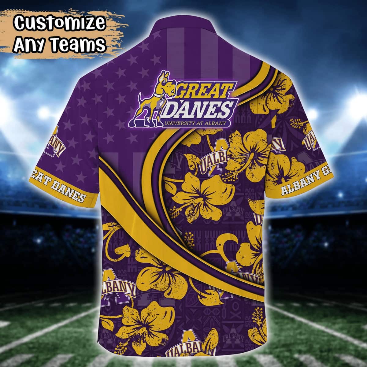NCAA Albany Great Danes Hawaiian Shirt US Flag Flower Custom Name