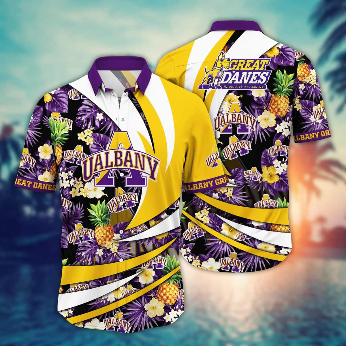 NCAA Albany Great Danes Hawaiian Shirt Pineapple Pattern Beach Gift For Friend NCAA Albany Great Danes Hawaiian Shirt Pineapple Pattern Beach Gift For Friend