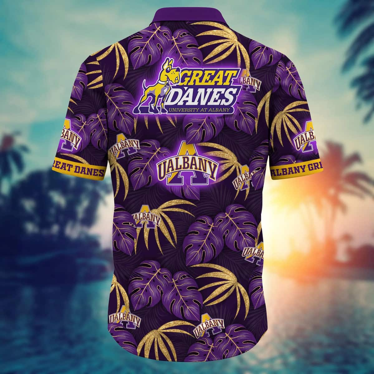 NCAA Albany Great Danes Hawaiian Shirt Palm Leaves Pattern Beach Gift For Friend NCAA Albany Great Danes Hawaiian Shirt Palm Leaves Pattern Beach Gift For Friend