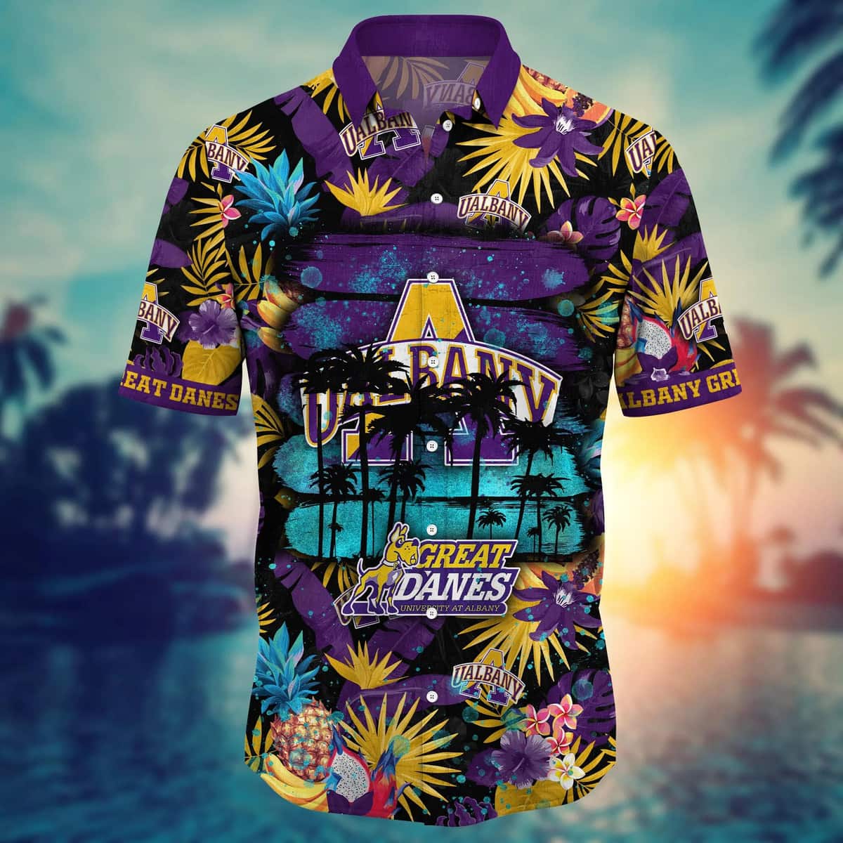 Summer Aloha NCAA Albany Great Danes Hawaiian Shirt Tropical Fruit Pattern Summer Aloha NCAA Albany Great Danes Hawaiian Shirt Tropical Fruit Pattern