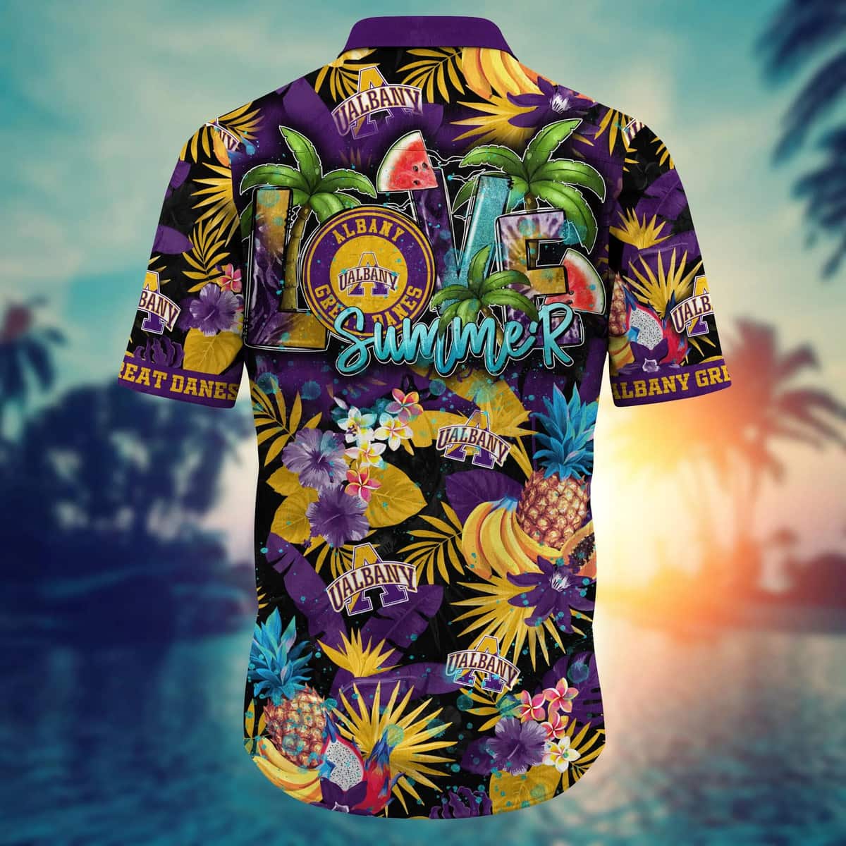 Summer Aloha NCAA Albany Great Danes Hawaiian Shirt Tropical Fruit Pattern Summer Aloha NCAA Albany Great Danes Hawaiian Shirt Tropical Fruit Pattern