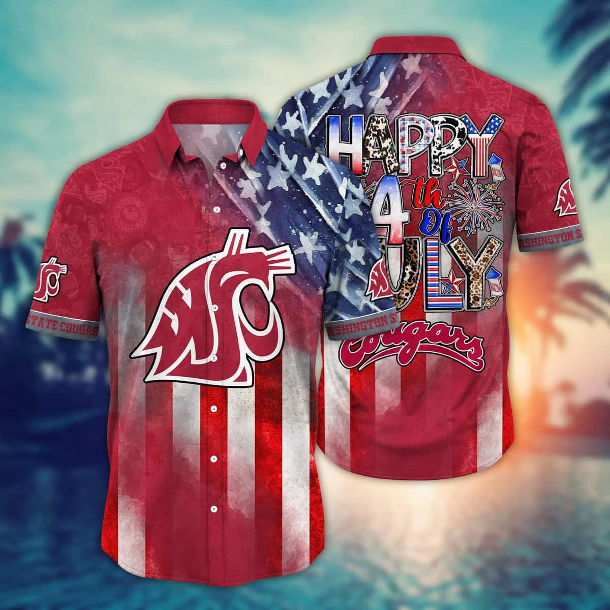 NCAA Washington State Cougars Hawaiian Shirt Independence Day Happy 4th Of July NCAA Washington State Cougars Hawaiian Shirt Independence Day Happy 4th Of July