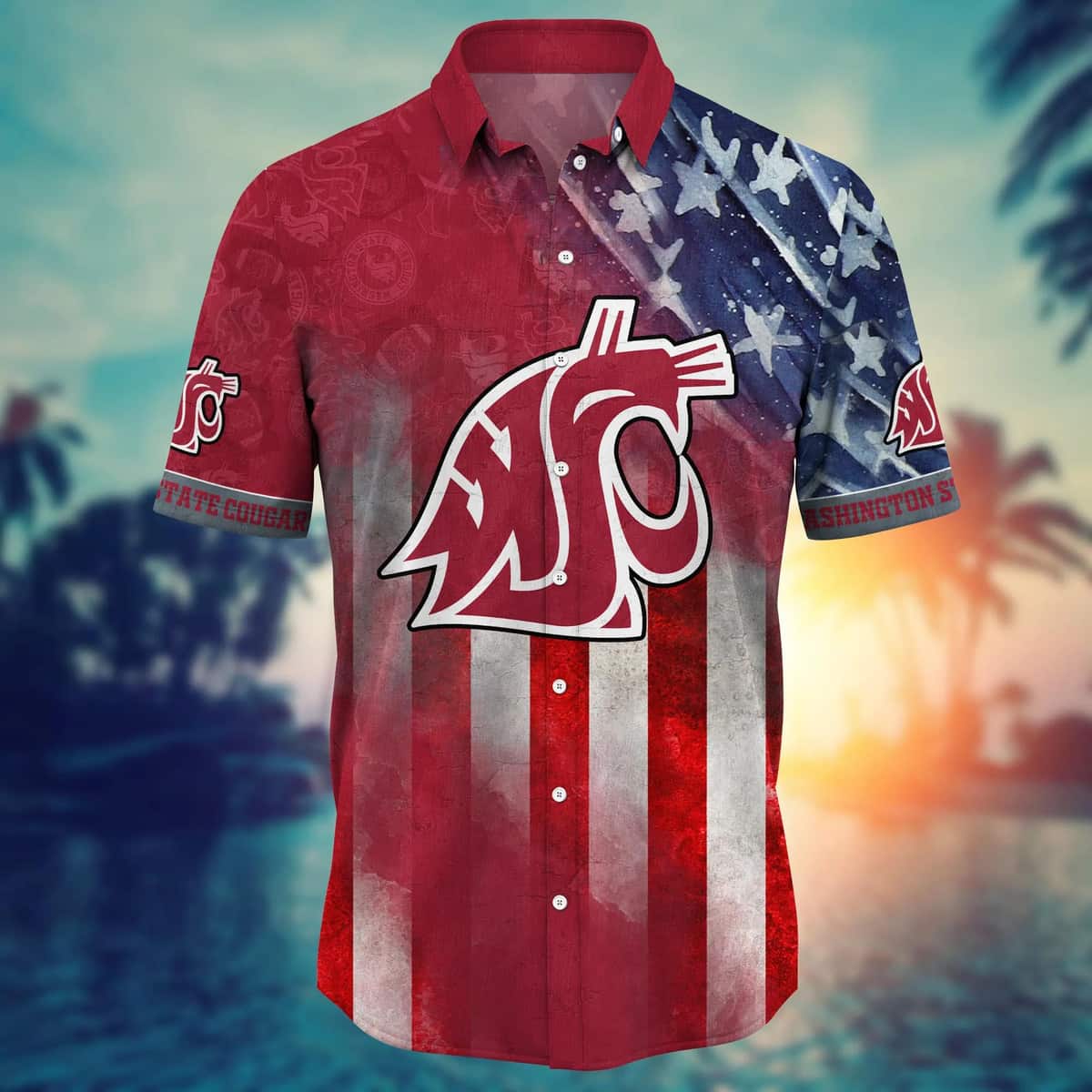 NCAA Washington State Cougars Hawaiian Shirt Independence Day Happy 4th Of July NCAA Washington State Cougars Hawaiian Shirt Independence Day Happy 4th Of July