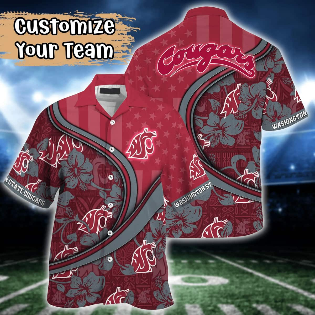 NCAA Washington State Cougars Hawaiian Shirt Custom Name Summer Beach Gift