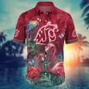 NCAA Washington State Cougars Hawaiian Shirt Pink Flamingo And Palm Leaves NCAA Washington State Cougars Hawaiian Shirt Pink Flamingo And Palm Leaves