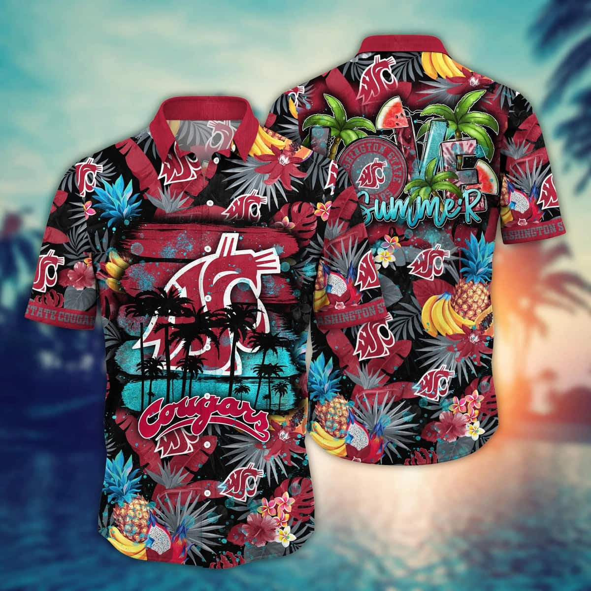 Summer Aloha NCAA Washington State Cougars Hawaiian Shirt Tropical Fruit Pattern