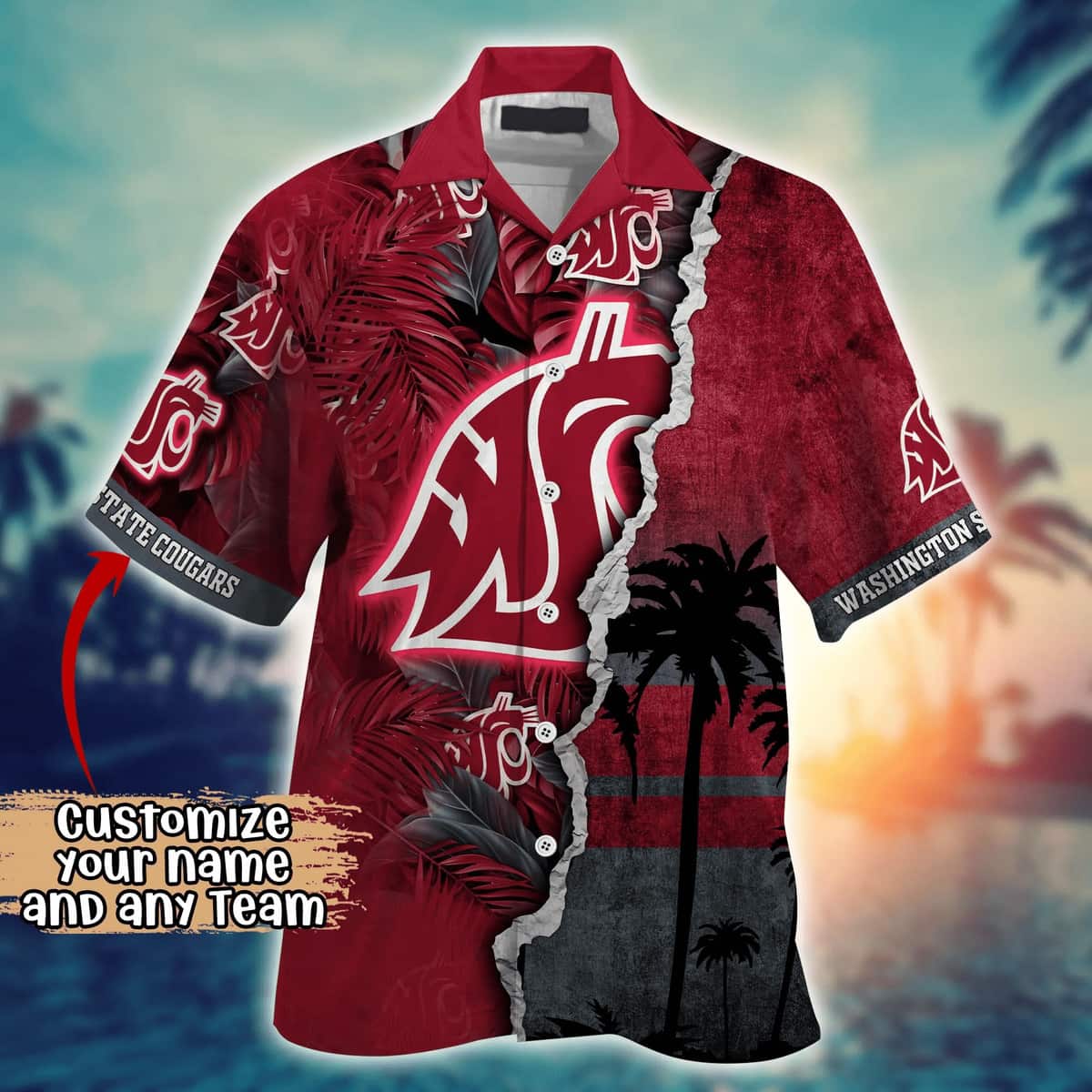 NCAA Washington State Cougars Hawaiian Shirt Custom Name Summer Vacation Gift NCAA Washington State Cougars Hawaiian Shirt Custom Name Summer Vacation Gift
