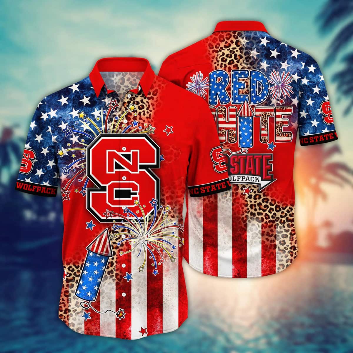 NCAA NC State Wolfpack Hawaiian Shirt Fireworks Independence Day NCAA NC State Wolfpack Hawaiian Shirt Fireworks Independence Day