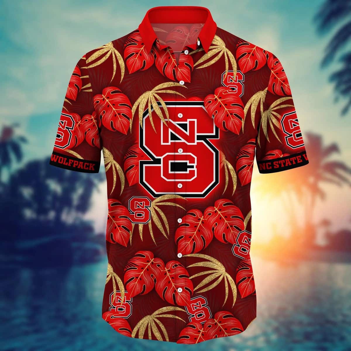 Red Aloha NCAA NC State Wolfpack Hawaiian Shirt Palm Leaves Pattern Summer Gift For Friend Red Aloha NCAA NC State Wolfpack Hawaiian Shirt Palm Leaves Pattern Summer Gift For Friend