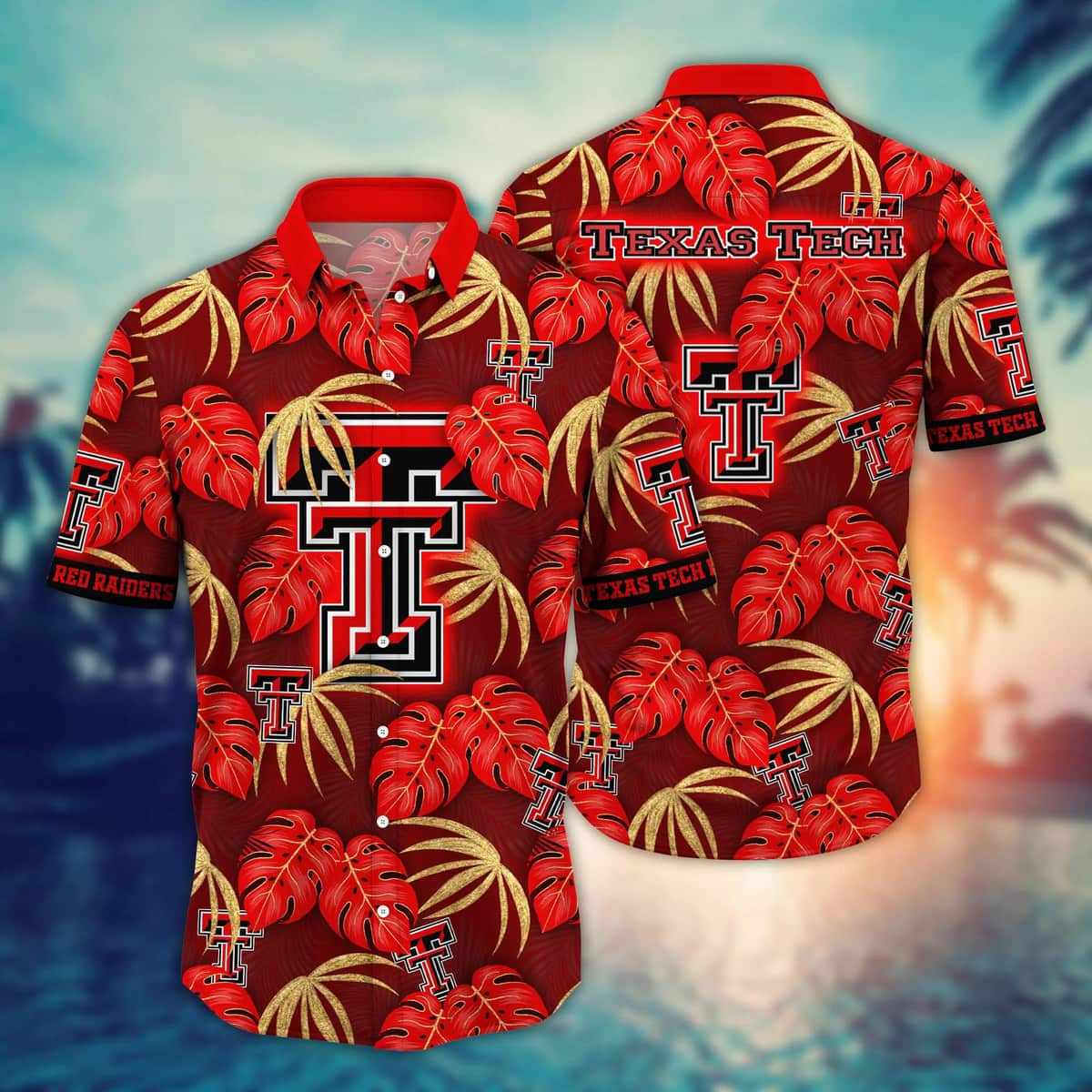 Red Aloha NCAA Texas Tech Red Raiders Hawaiian Shirt Palm Leaves Pattern