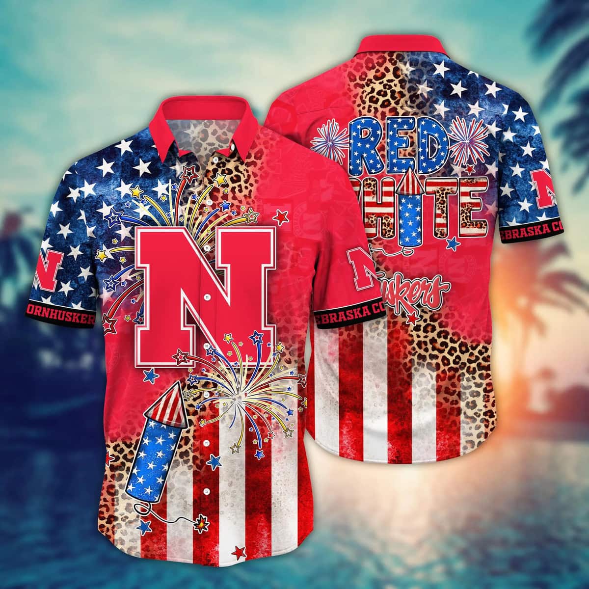 NCAA Nebraska Cornhuskers Hawaiian Shirt Fireworks Independence Day Beach Vacation Gift NCAA Nebraska Cornhuskers Hawaiian Shirt Fireworks Independence Day Beach Vacation Gift