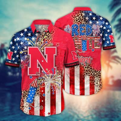 NCAA Nebraska Cornhuskers Hawaiian Shirt Fireworks Independence Day Beach Vacation Gift