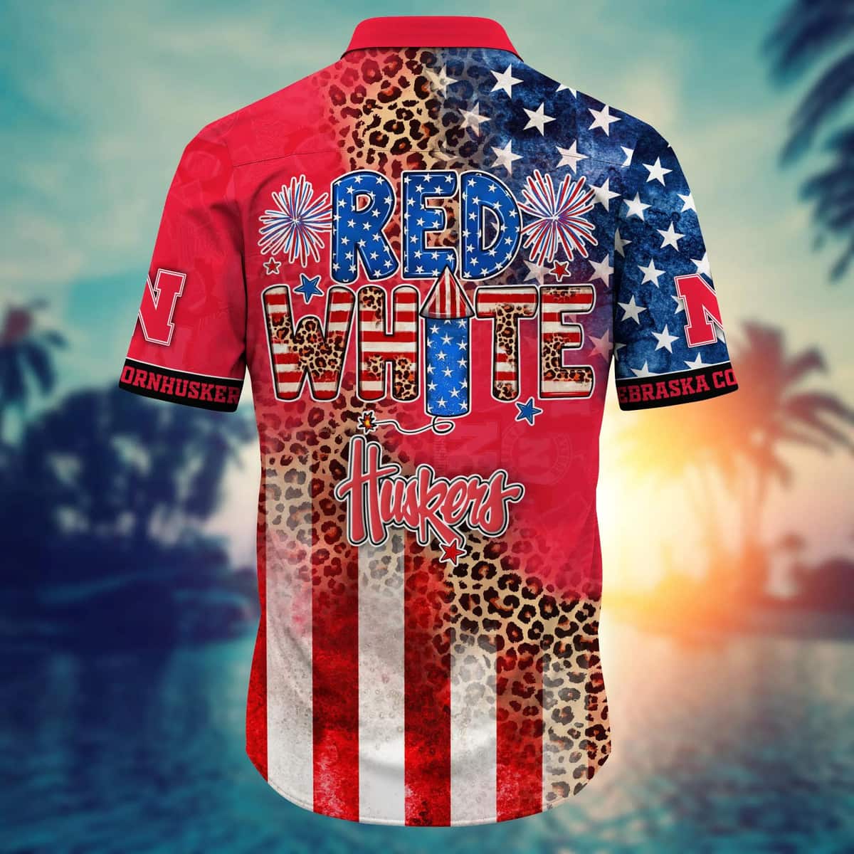NCAA Nebraska Cornhuskers Hawaiian Shirt Fireworks Independence Day Beach Vacation Gift NCAA Nebraska Cornhuskers Hawaiian Shirt Fireworks Independence Day Beach Vacation Gift