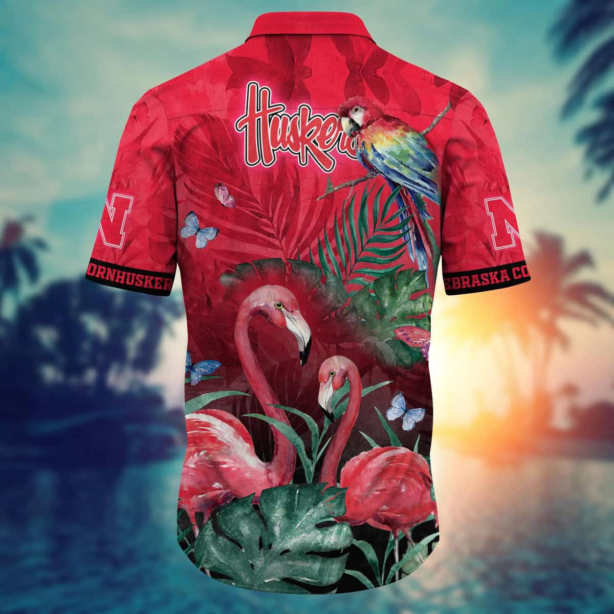 NCAA Nebraska Cornhuskers Hawaiian Shirt Pink Flamingo And Palm Leaves