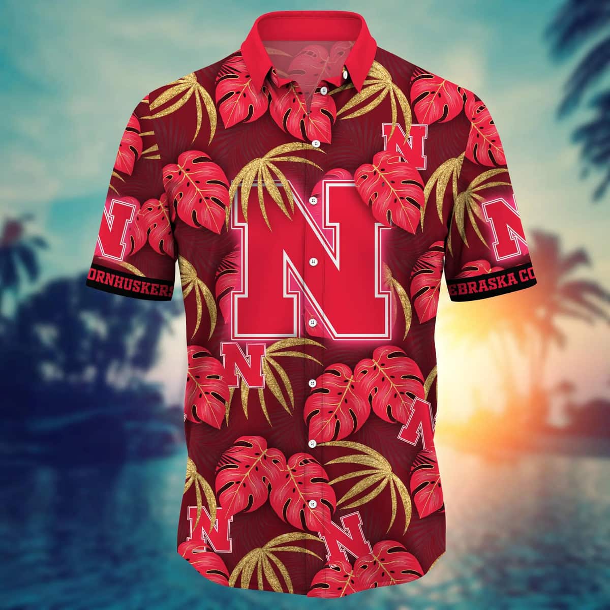 NCAA Nebraska Cornhuskers Hawaiian Shirt Palm Leaves Pattern Gift For Beach Trip NCAA Nebraska Cornhuskers Hawaiian Shirt Palm Leaves Pattern Gift For Beach Trip