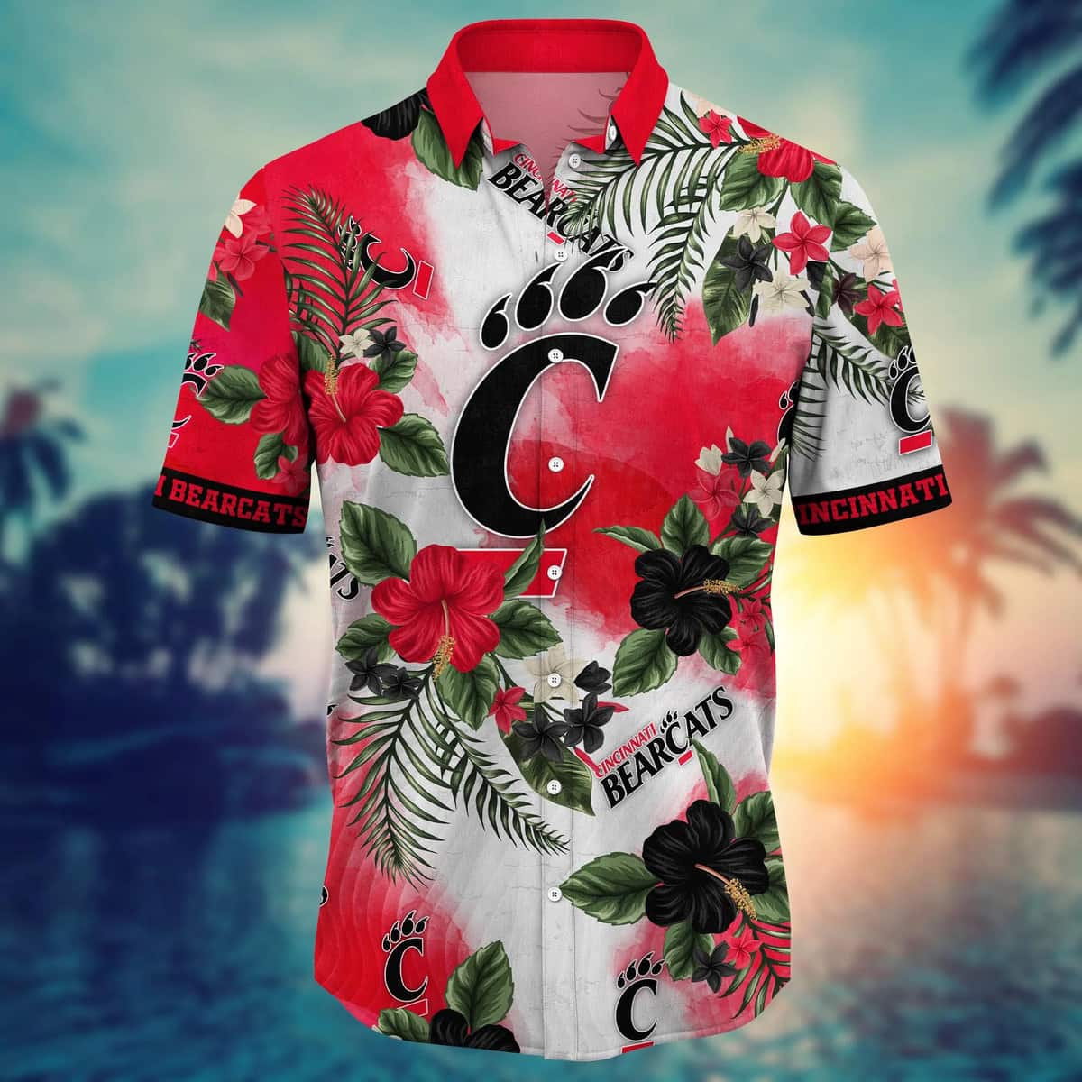 NCAA Cincinnati Bearcats Hawaiian Shirt Hibiscus Flowers Pattern NCAA Cincinnati Bearcats Hawaiian Shirt Hibiscus Flowers Pattern