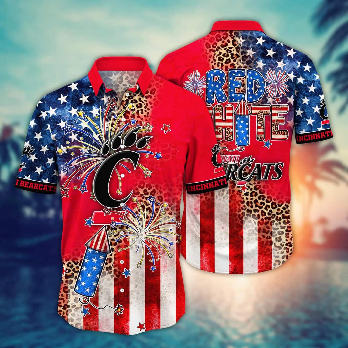 NCAA Cincinnati Bearcats Hawaiian Shirt Fireworks Independence Day NCAA Cincinnati Bearcats Hawaiian Shirt Fireworks Independence Day