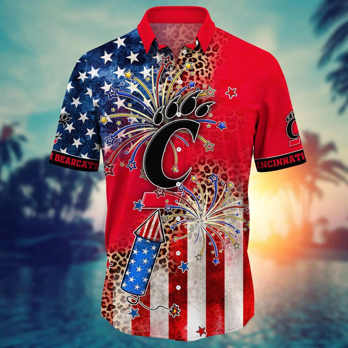 NCAA Cincinnati Bearcats Hawaiian Shirt Fireworks Independence Day NCAA Cincinnati Bearcats Hawaiian Shirt Fireworks Independence Day