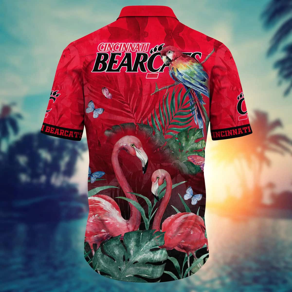 NCAA Cincinnati Bearcats Hawaiian Shirt Pink Flamingo And Palm Leaves NCAA Cincinnati Bearcats Hawaiian Shirt Pink Flamingo And Palm Leaves