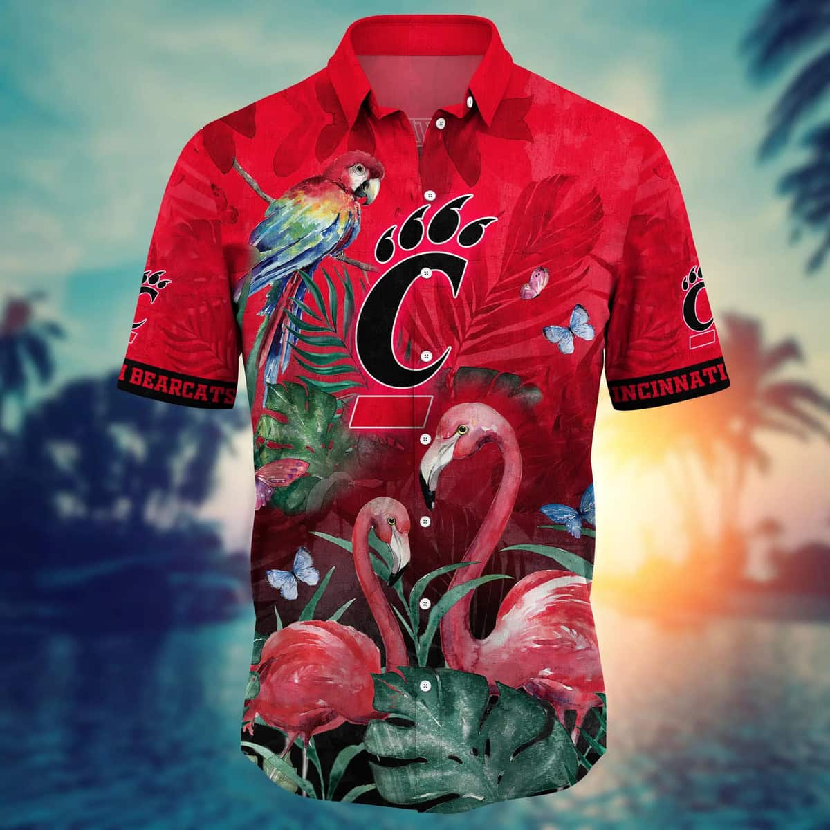 Cincinnati Bearcats NCAA Hawaiian Shirt Pink Flamingo And Palm Leaves
