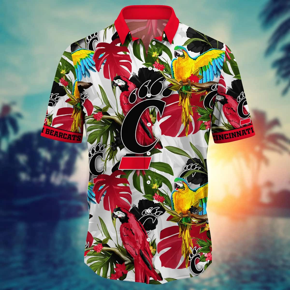 Tropical Aloha Cincinnati Bearcats NCAA Hawaiian Shirt Birds And Palm Leaves Tropical Aloha Cincinnati Bearcats NCAA Hawaiian Shirt Birds And Palm Leaves