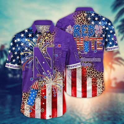 NCAA Northwestern Wildcats Hawaiian Shirt Fireworks Independence Day