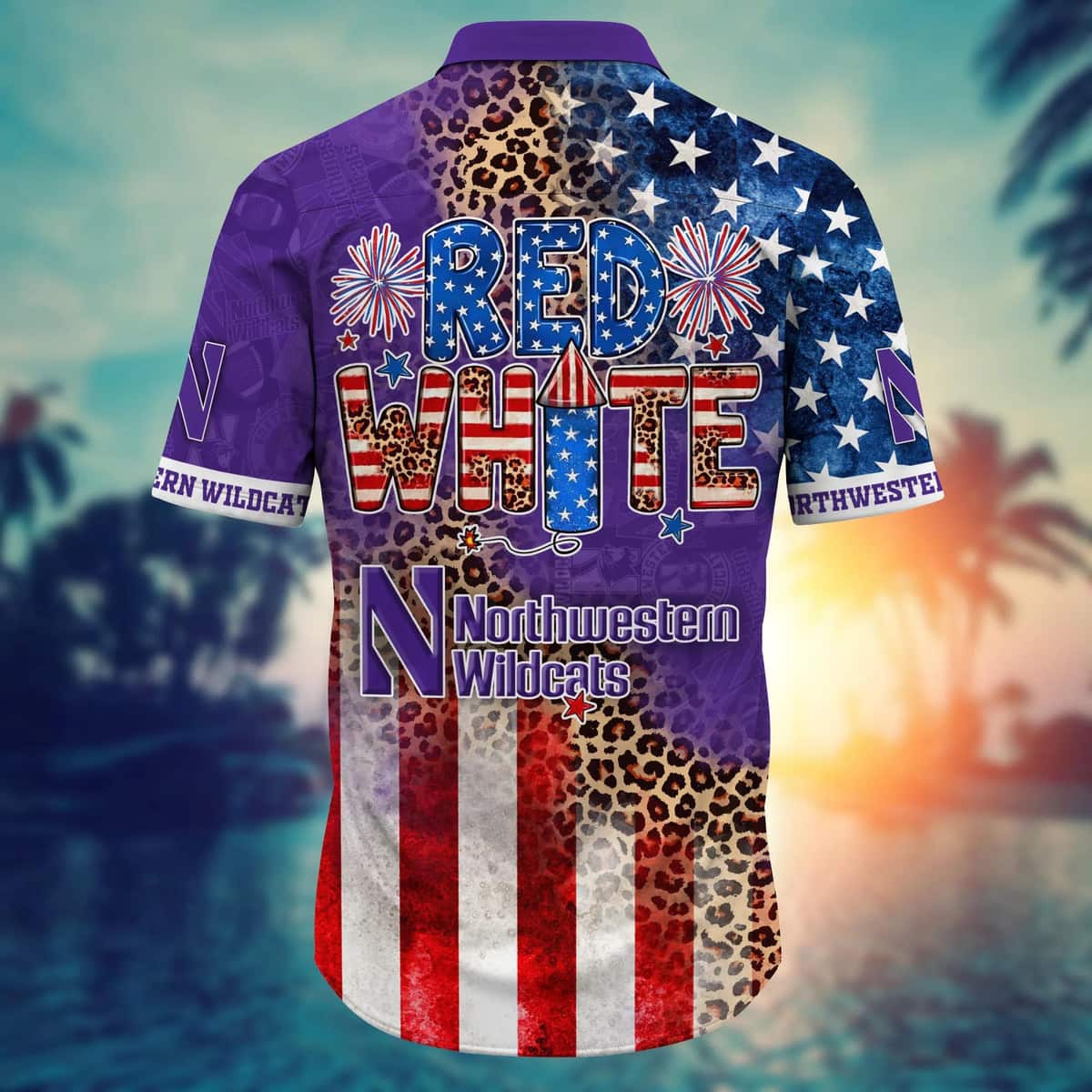 NCAA Northwestern Wildcats Hawaiian Shirt Fireworks Independence Day NCAA Northwestern Wildcats Hawaiian Shirt Fireworks Independence Day