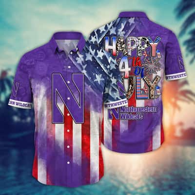NCAA Northwestern Wildcats Hawaiian Shirt Independence Day Happy 4th Of July NCAA Northwestern Wildcats Hawaiian Shirt Independence Day Happy 4th Of July