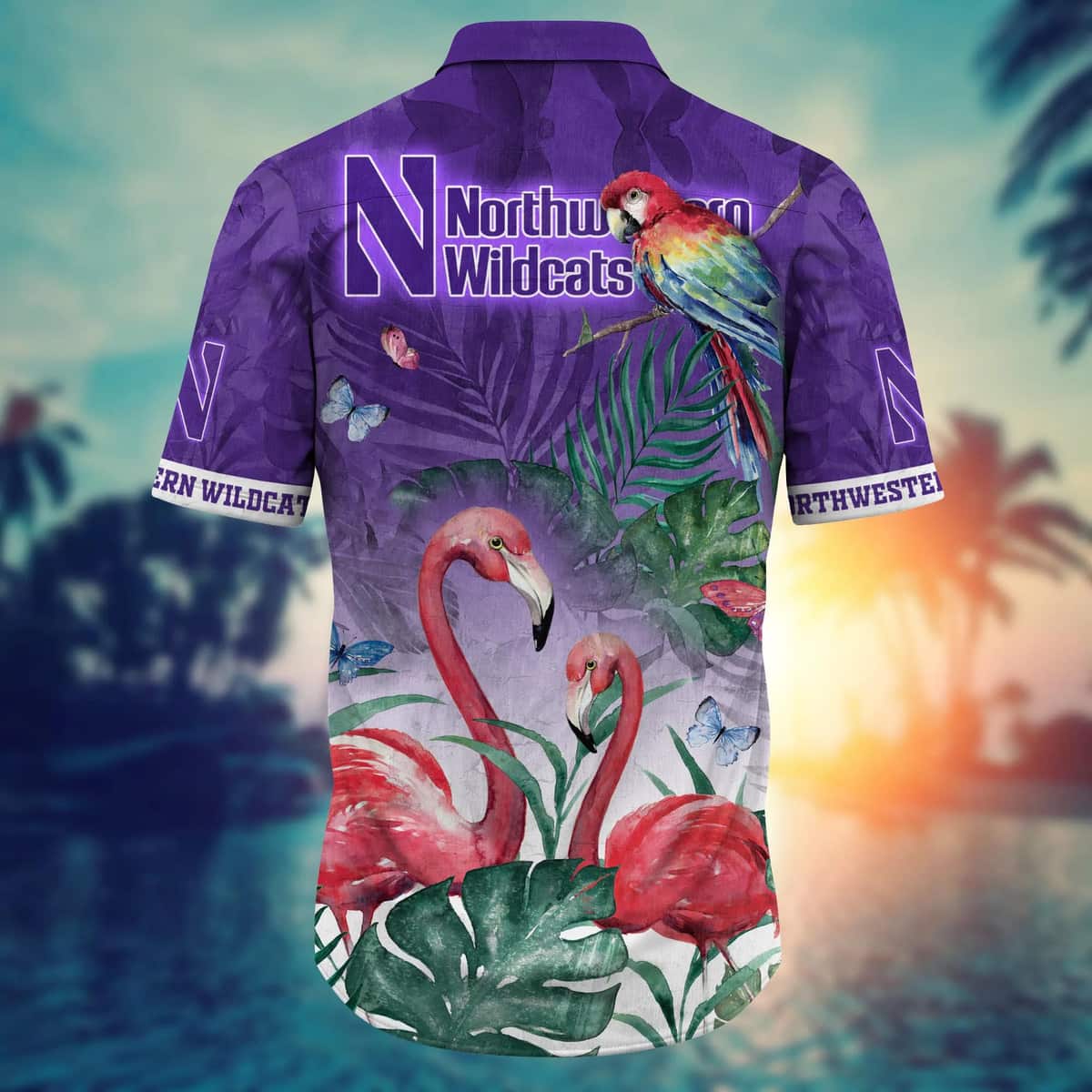 Summer Aloha NCAA Northwestern Wildcats Hawaiian Shirt Pink Flamingo And Palm Leaves Summer Aloha NCAA Northwestern Wildcats Hawaiian Shirt Pink Flamingo And Palm Leaves