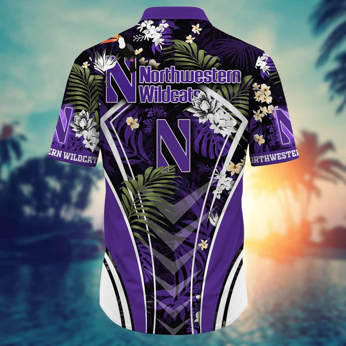NCAA Northwestern Wildcats Hawaiian Shirt Tropical Flower Pattern Beach Vacation Gift