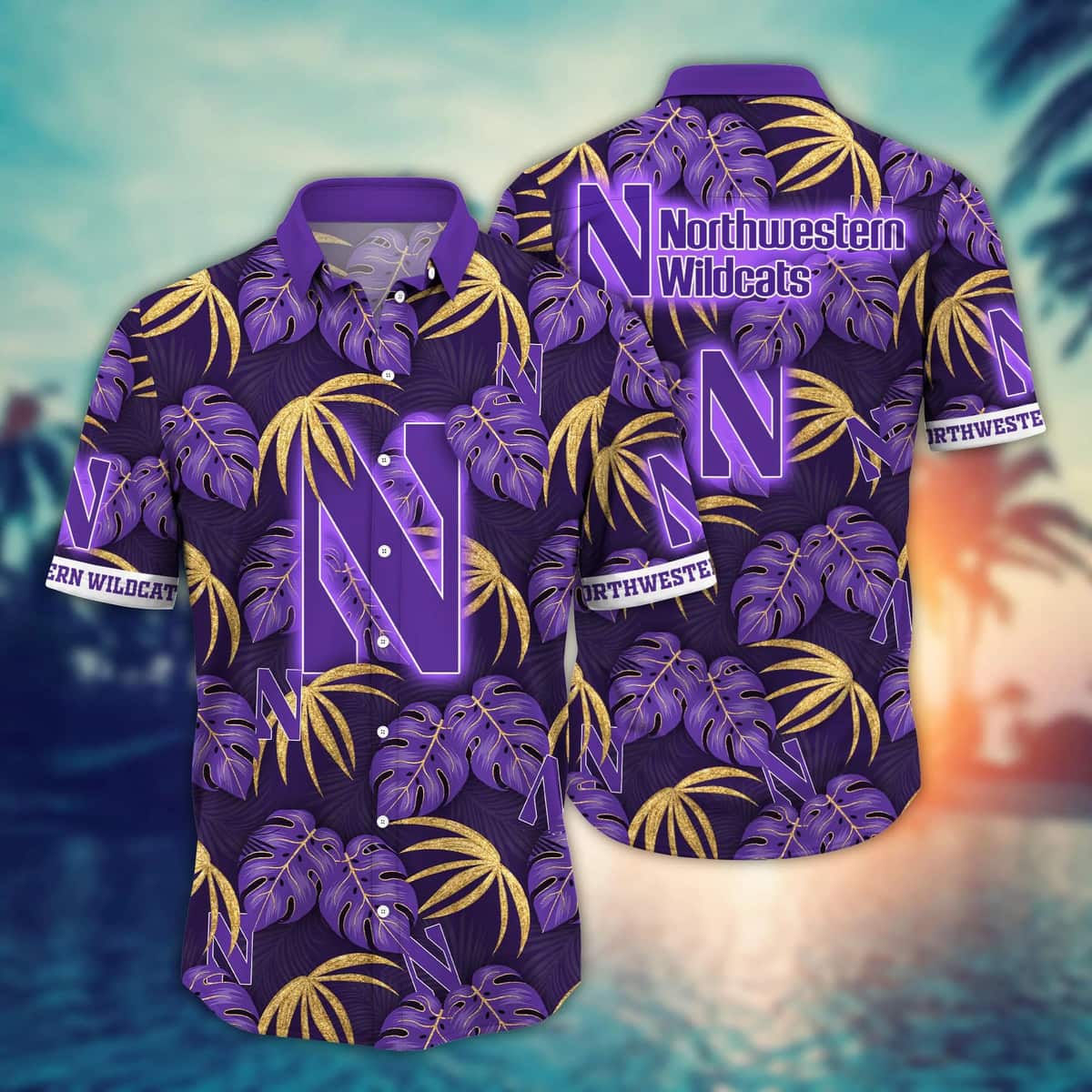 NCAA Northwestern Wildcats Hawaiian Shirt Palm Leaves Pattern Summer Vacation Gift NCAA Northwestern Wildcats Hawaiian Shirt Palm Leaves Pattern Summer Vacation Gift