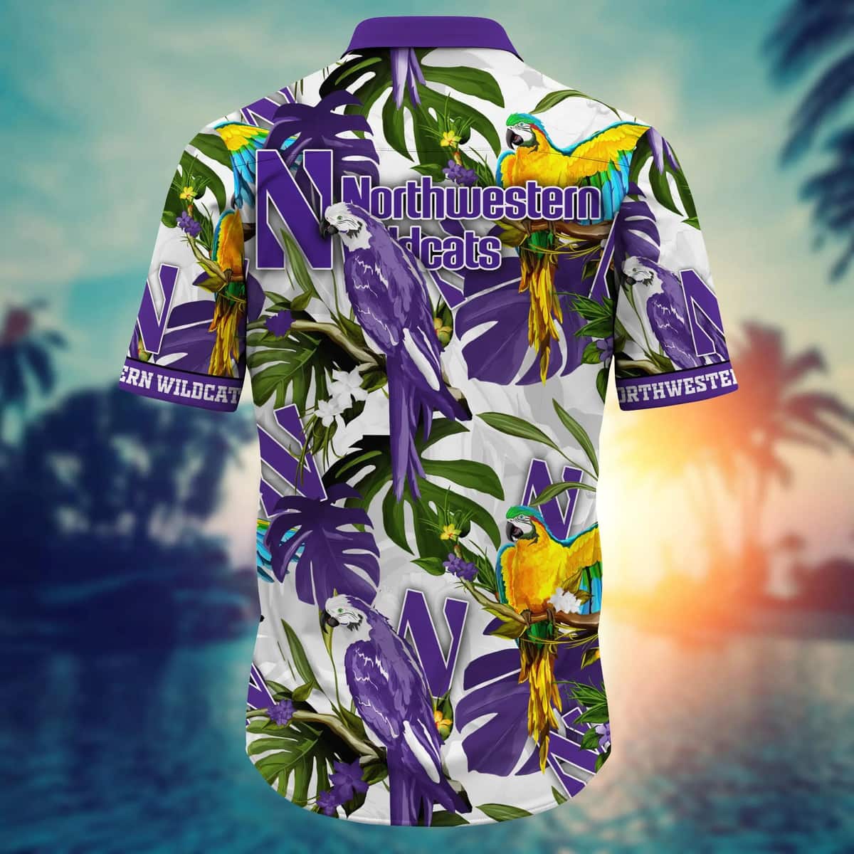 NCAA Northwestern Wildcats Hawaiian Shirt Birds And Palm Leaves NCAA Northwestern Wildcats Hawaiian Shirt Birds And Palm Leaves