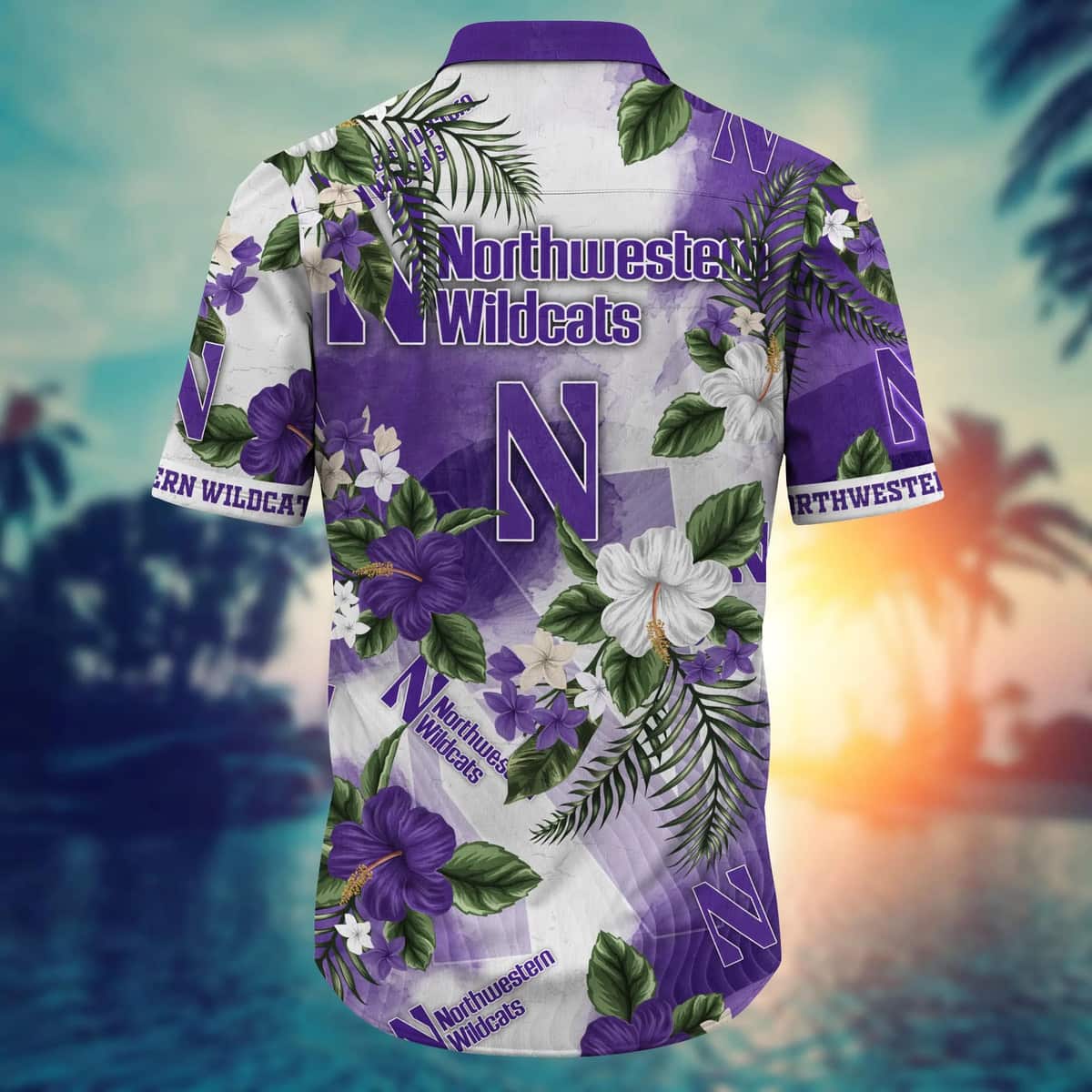 NCAA Northwestern Wildcats Hawaiian Shirt Hibiscus Flowers Pattern NCAA Northwestern Wildcats Hawaiian Shirt Hibiscus Flowers Pattern