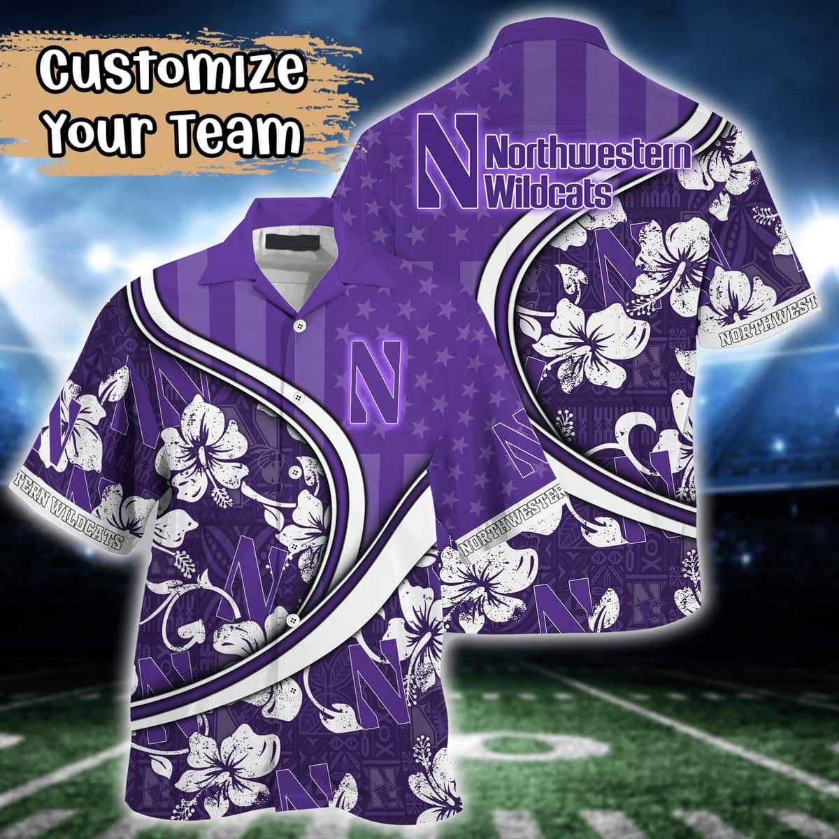 NCAA Northwestern Wildcats Hawaiian Shirt Custom Name Gift For Beach Lovers NCAA Northwestern Wildcats Hawaiian Shirt Custom Name Gift For Beach Lovers