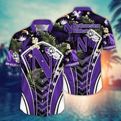 NCAA Northwestern Wildcats Hawaiian Shirt Tropical Palm Leaves Summer Vacation Gift