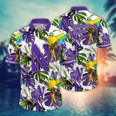 Summer Aloha NCAA Northwestern Wildcats Hawaiian Shirt Birds And Palm Leaves