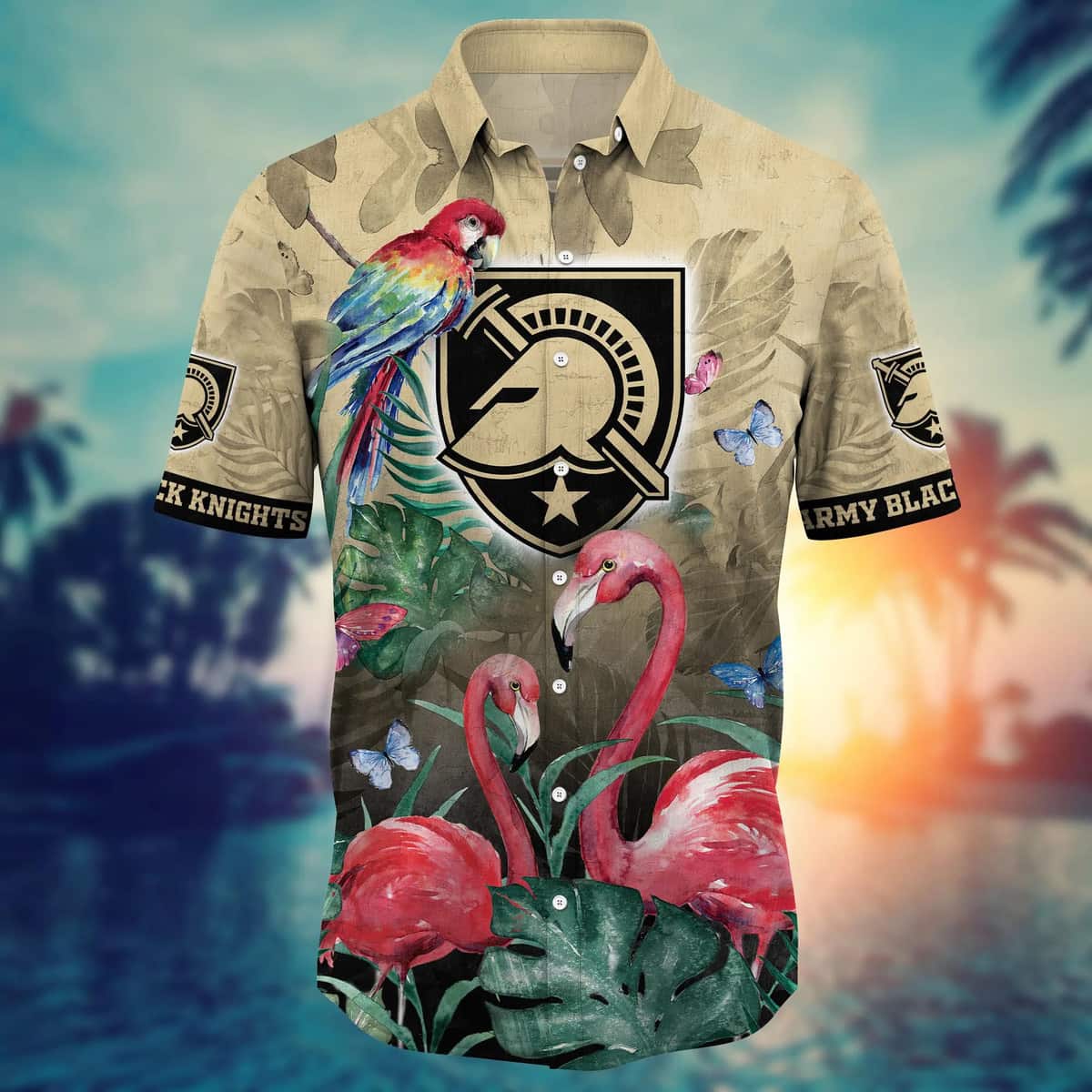 NCAA Army Black Knights Hawaiian Shirt Pink Flamingo And Palm Leaves