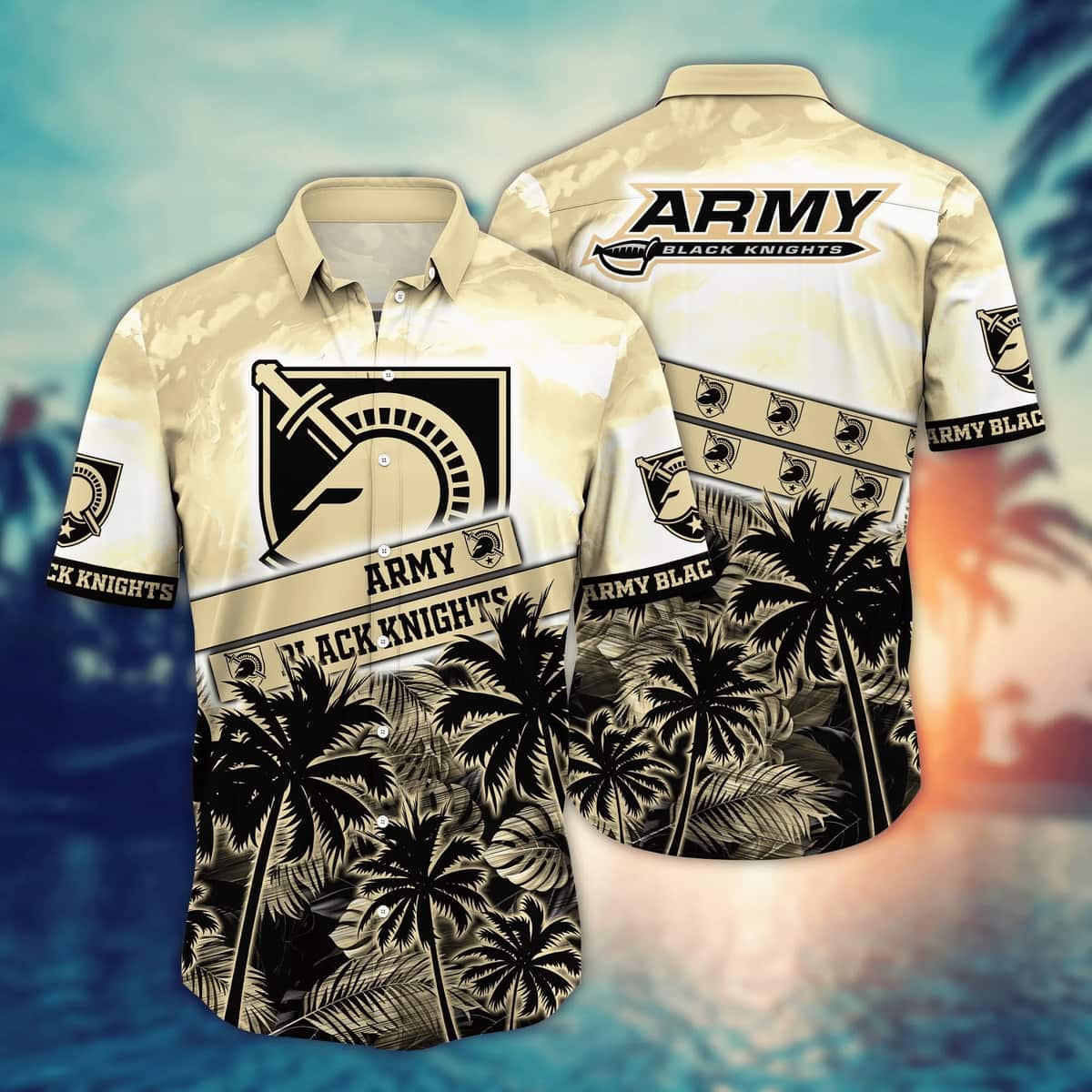 Vintage Aloha NCAA Army Black Knights Hawaiian Shirt Palm Trees Pattern Vintage Aloha NCAA Army Black Knights Hawaiian Shirt Palm Trees Pattern
