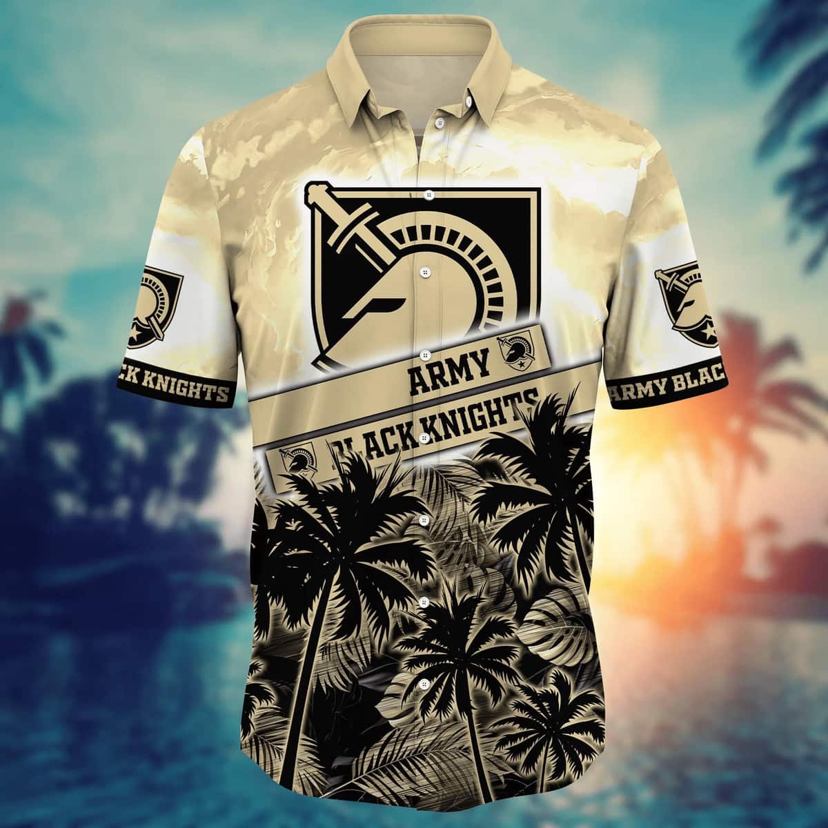 Vintage Aloha NCAA Army Black Knights Hawaiian Shirt Palm Trees Pattern