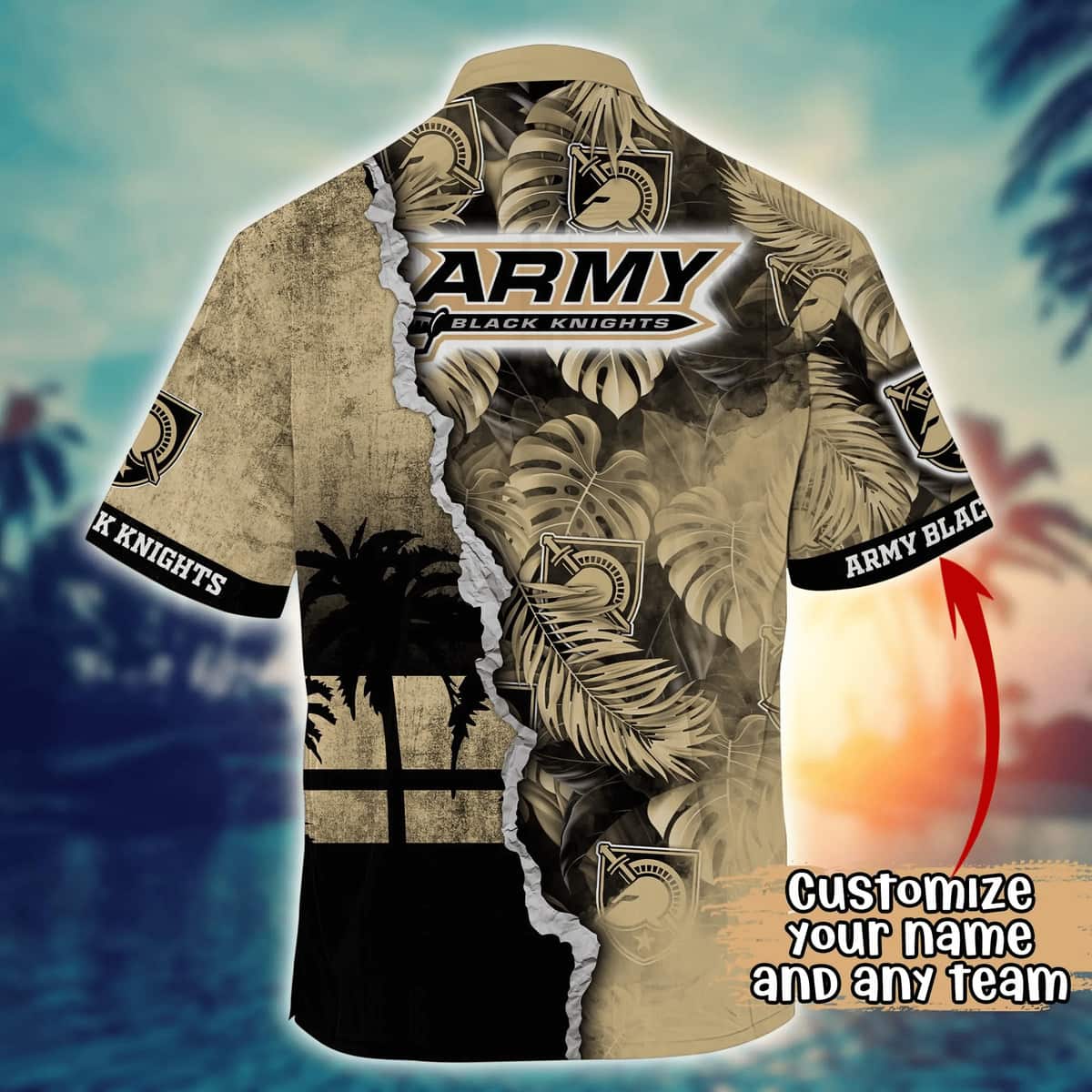 Vintage Aloha NCAA Army Black Knights Hawaiian Shirt Custom Name Beach Vacation Gift