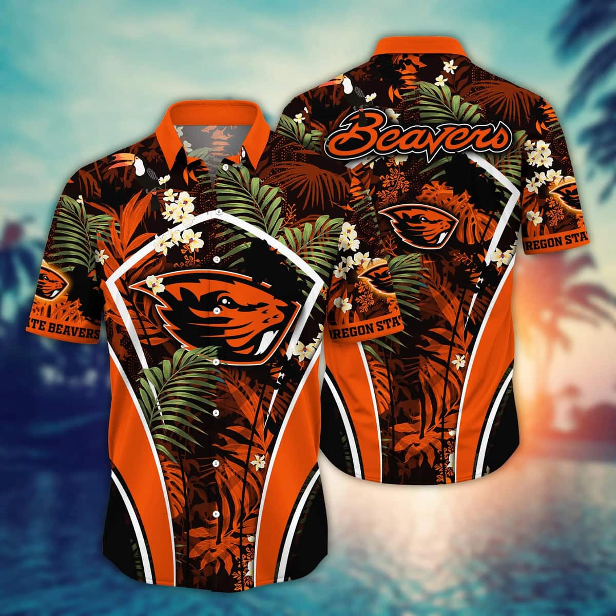 NCAA Oregon State Beavers Hawaiian Shirt Palm Leaves Pattern NCAA Oregon State Beavers Hawaiian Shirt Palm Leaves Pattern