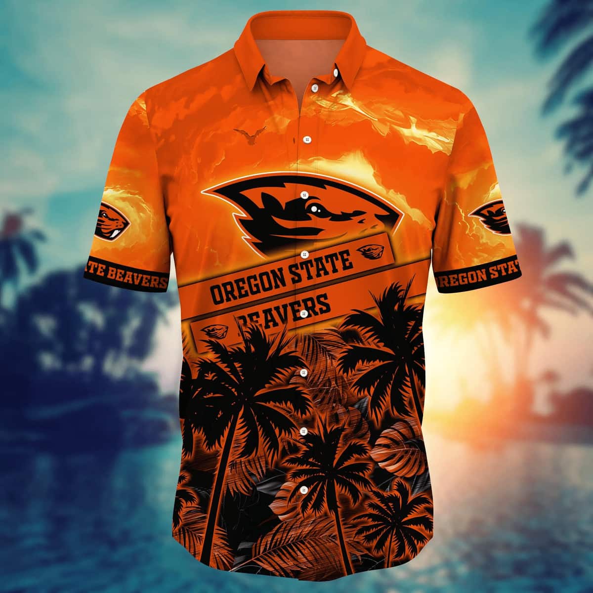 Vintage Aloha NCAA Oregon State Beavers Hawaiian Shirt Palm Trees Pattern