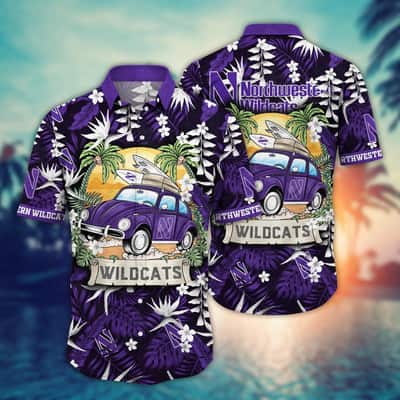 NCAA Northwestern Wildcats Hawaiian Shirt Palm Leaves Pattern Summer Beach Gift